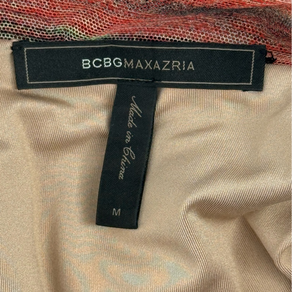 BCBG MaxAzria Donna Colorful Ruched Unique Mesh Bodycon Cap Sleeve Sheath Dress - Picture 15 of 16